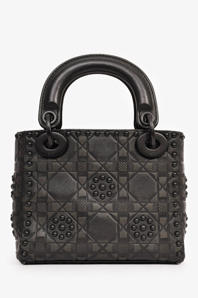 Christian Dior 2018 Black Embellished Cannage Mini Lady Dior Top Handle with Chain Strap