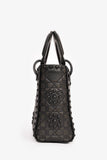Christian Dior 2018 Black Embellished Cannage Mini Lady Dior Top Handle with Chain Strap