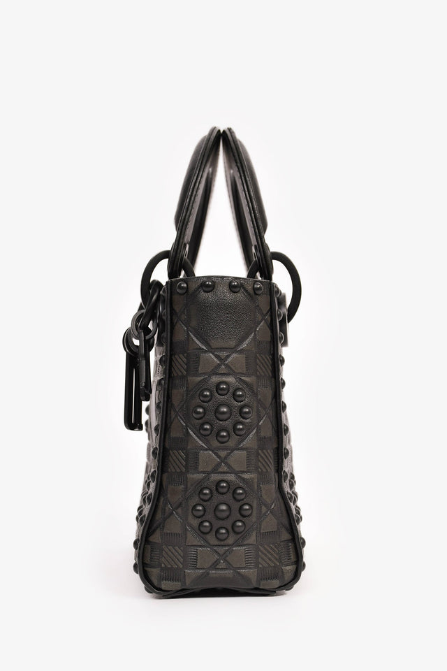 Christian Dior 2018 Black Embellished Cannage Mini Lady Dior Top Handle with Chain Strap