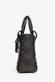 Christian Dior 2018 Black Embellished Cannage Mini Lady Dior Top Handle with Chain Strap