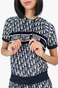 Christian Dior Navy Blue Oblique Cotton Terry Hooded Dress Size XS