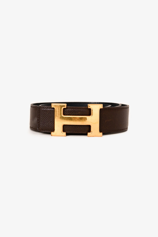 Hermes Brown/Black Reversible Gold H Belt Size 70
