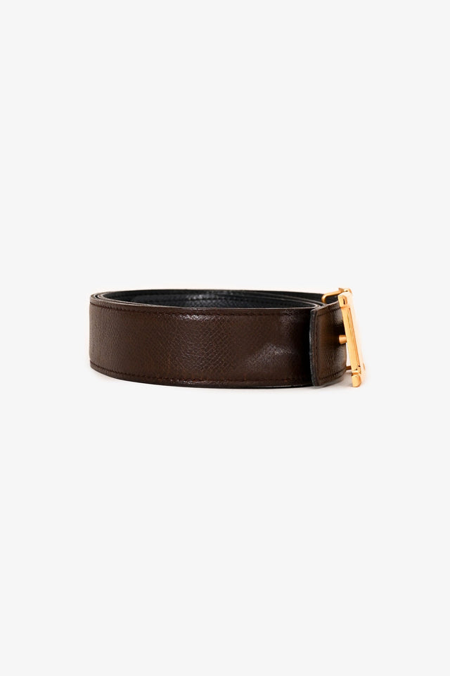 Hermes Brown/Black Reversible Gold H Belt Size 70