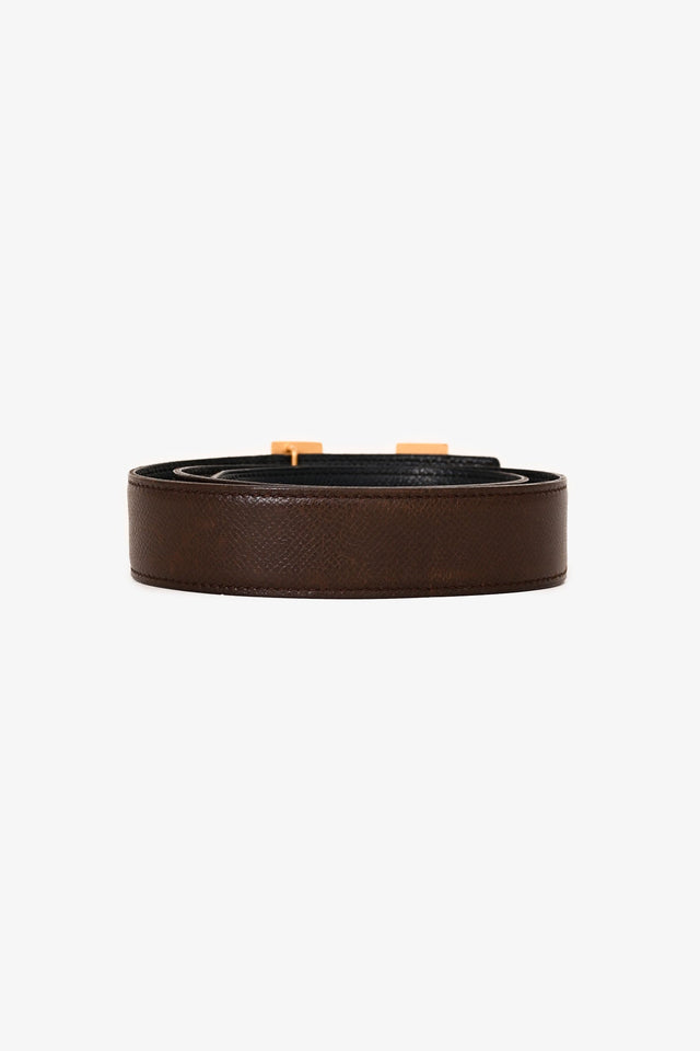 Hermes Brown/Black Reversible Gold H Belt Size 70