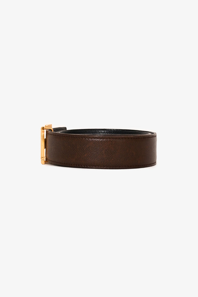 Hermes Brown/Black Reversible Gold H Belt Size 70