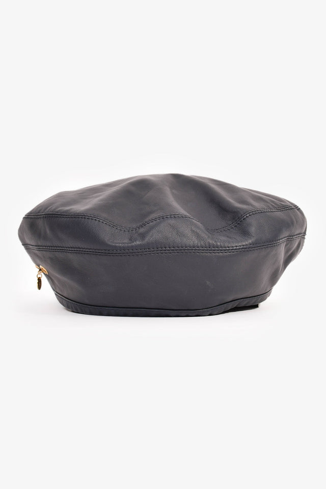Hermes Navy Leather Beret Size 58