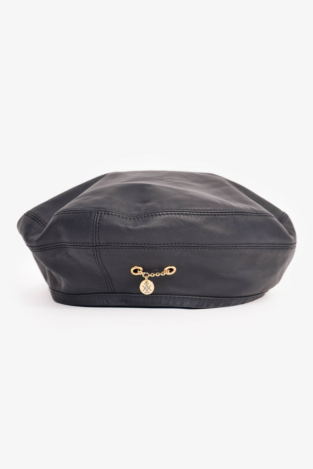 Hermes Navy Leather Beret Size 58