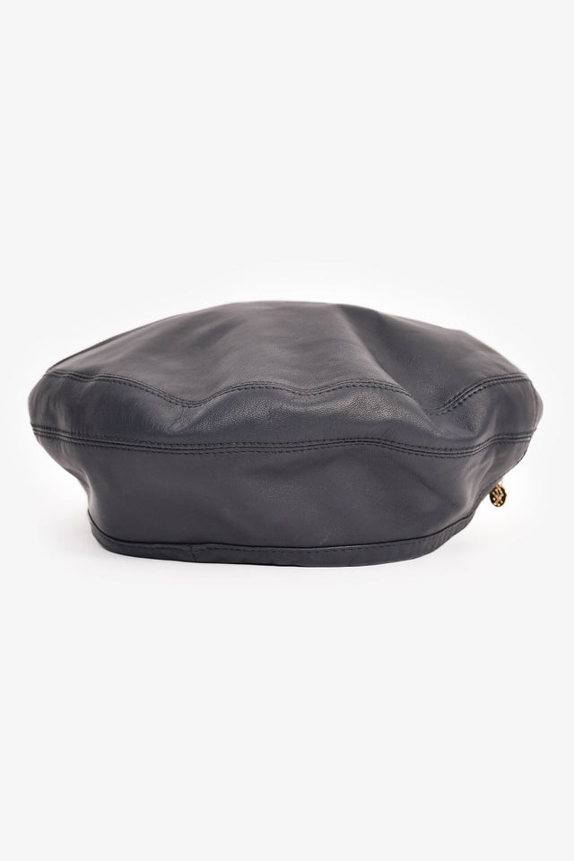 Hermes Navy Leather Beret Size 58