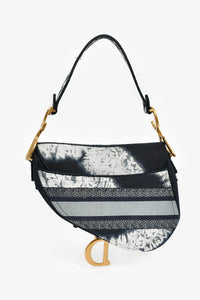 Christian Dior 2020 Navy Blue/White Embroidered Jacquard Saddle Bag