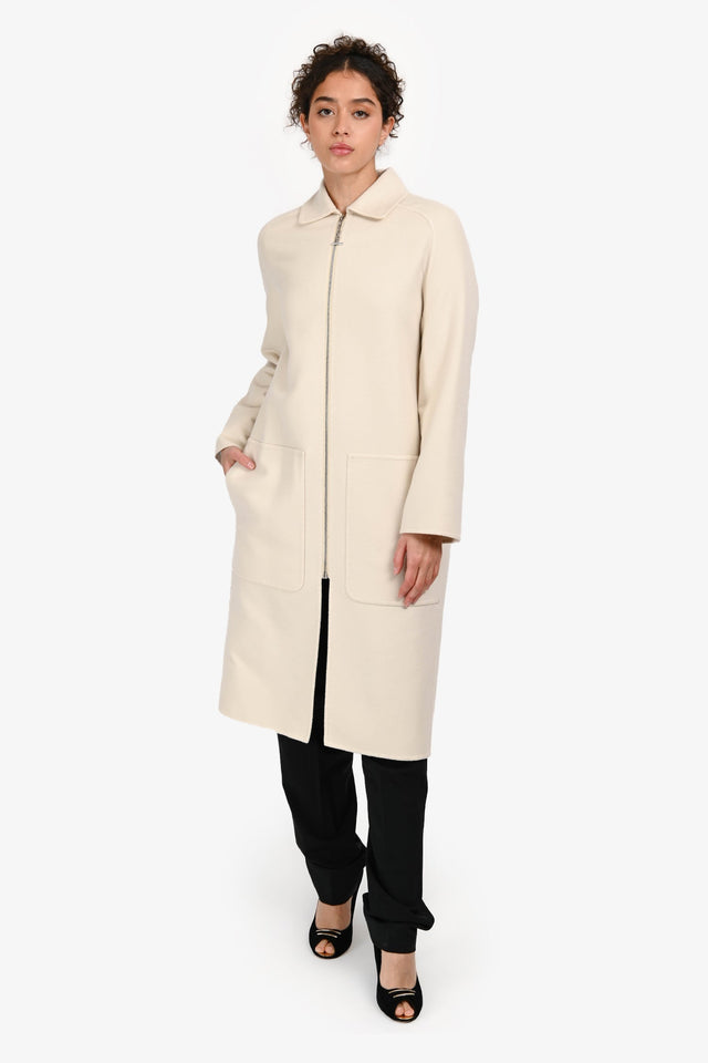 Hermes White Cashmere Long Collared Coat Size 34