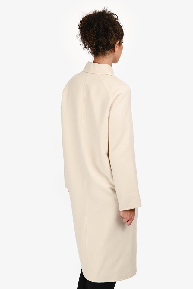 Hermes White Cashmere Long Collared Coat Size 34