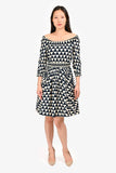 Prada Navy/White Cotton Triangle Pattern Knee Length Long Sleeve Dress Size 40