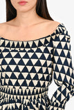 Prada Navy/White Cotton Triangle Pattern Knee Length Long Sleeve Dress Size 40