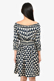 Prada Navy/White Cotton Triangle Pattern Knee Length Long Sleeve Dress Size 40