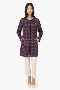 Prada Purple Silk Bolt Printed Satin Coat Size 42