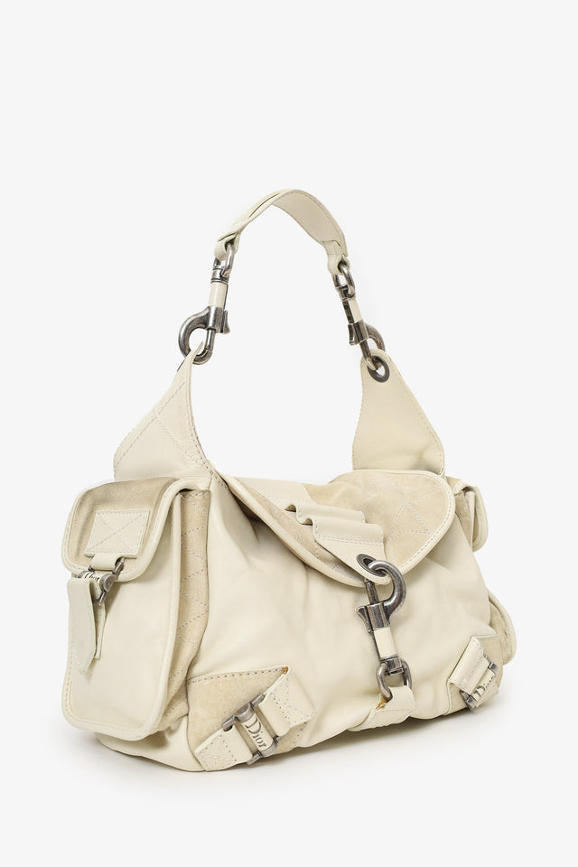 Christian Dior 2006 White Calfskin/Suede Rebelle Shoulder Bag