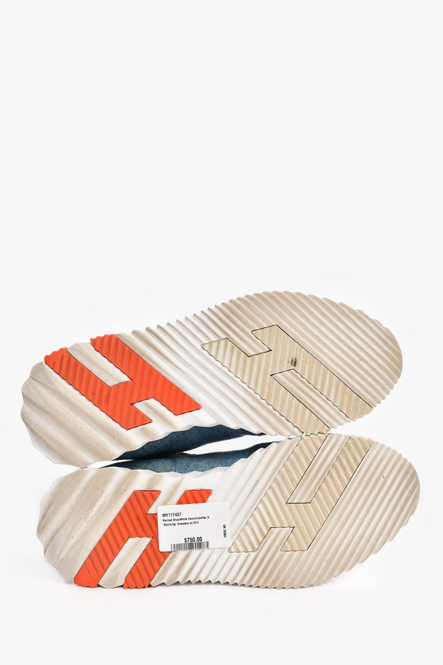 Hermes Blue/White Denim/Leather H 'Bouncing' Sneakers Size 40.5