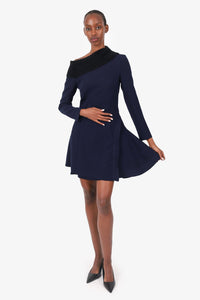 Christian Dior Navy/Burgundy Angora Collar Mini Dress Size 4