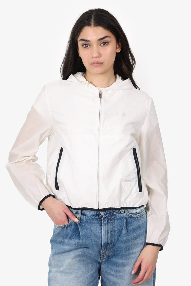 Prada White Cropped Windbreaker With Hood Size 42