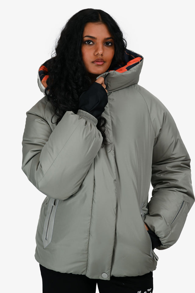 Hermes Grey Bomber Style Hooded Down Jacket Size 38 FR