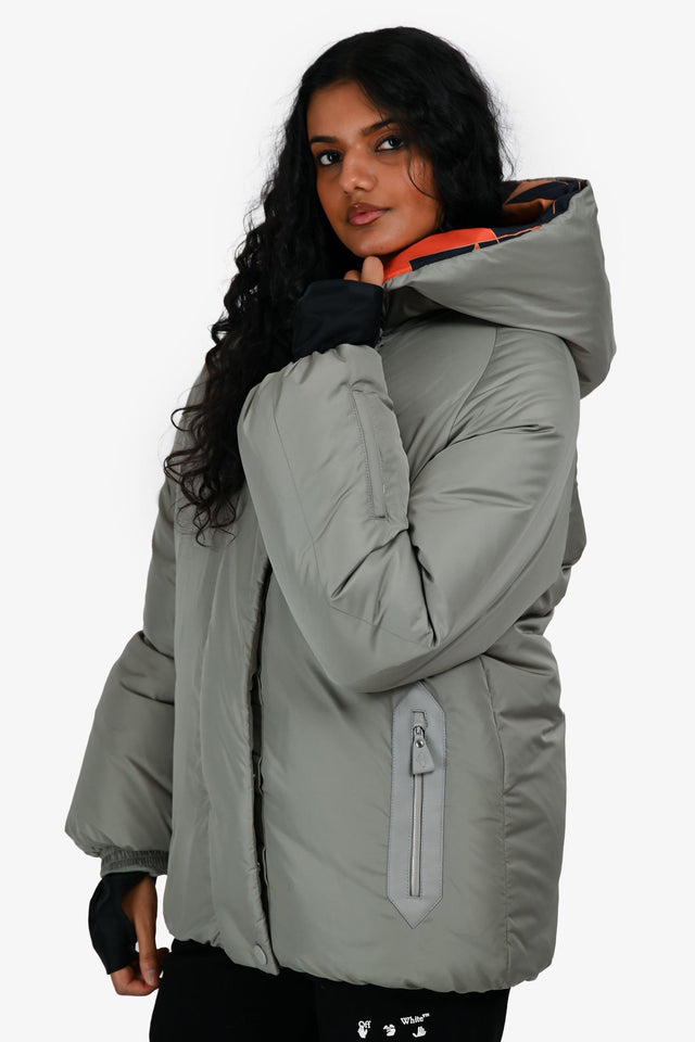 Hermes Grey Bomber Style Hooded Down Jacket Size 38 FR