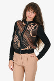 Hermes Black/Orange Silk "Eperon d'Or Bandana" Zip Up Twillaine igan Size 36