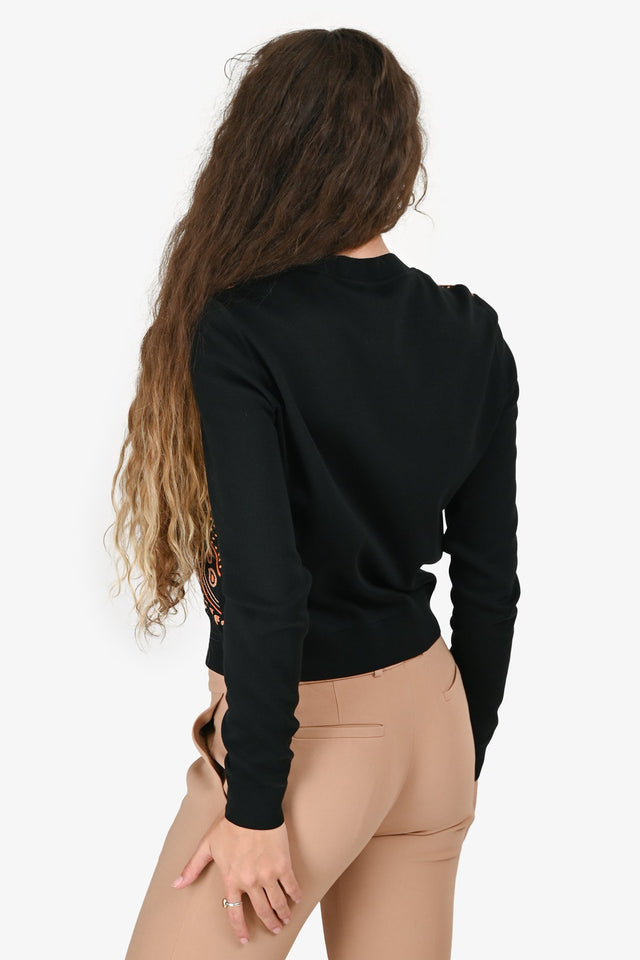 Hermes Black/Orange Silk "Eperon d'Or Bandana" Zip Up Twillaine igan Size 36