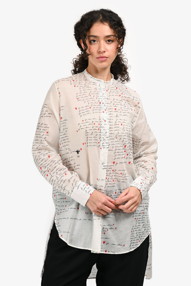Christian Dior White Love Letter Printed Long Sleeves Top Size 4 US