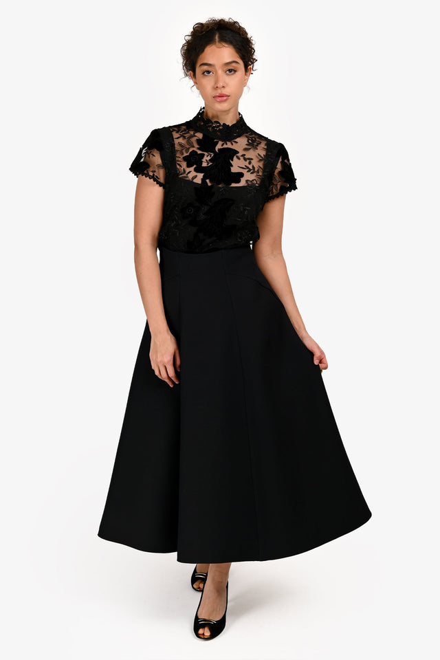 Christian Dior 2025 Black Wool/Silk Mid-Length Skirt Size 6 US