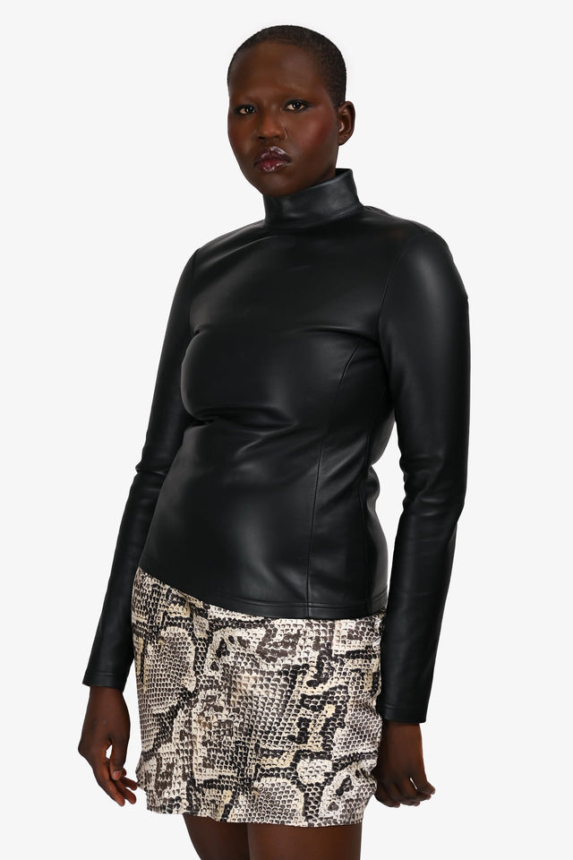 Burberry Lambskin Zip Fitted Long Sleeve Mockneck Top