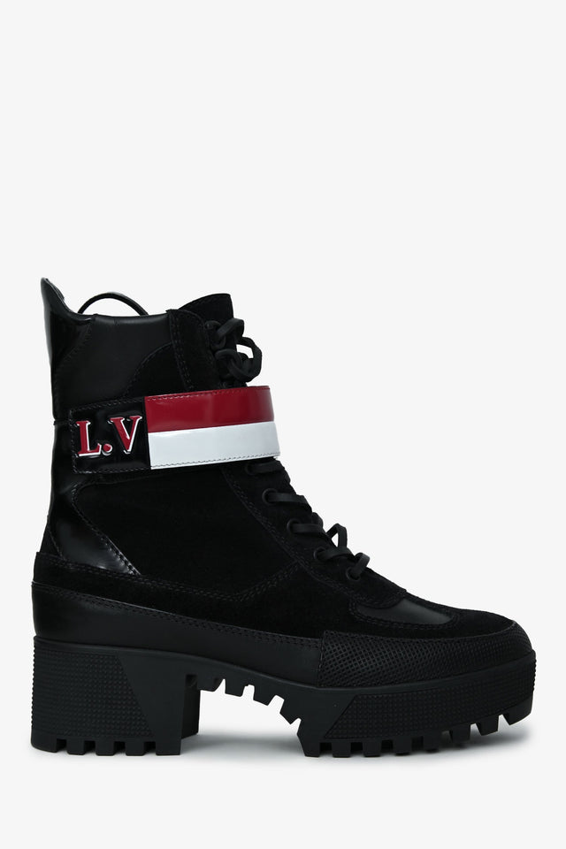 Louis Vuitton Black Suede Striped Combat 'Laureate' Boots Size 38