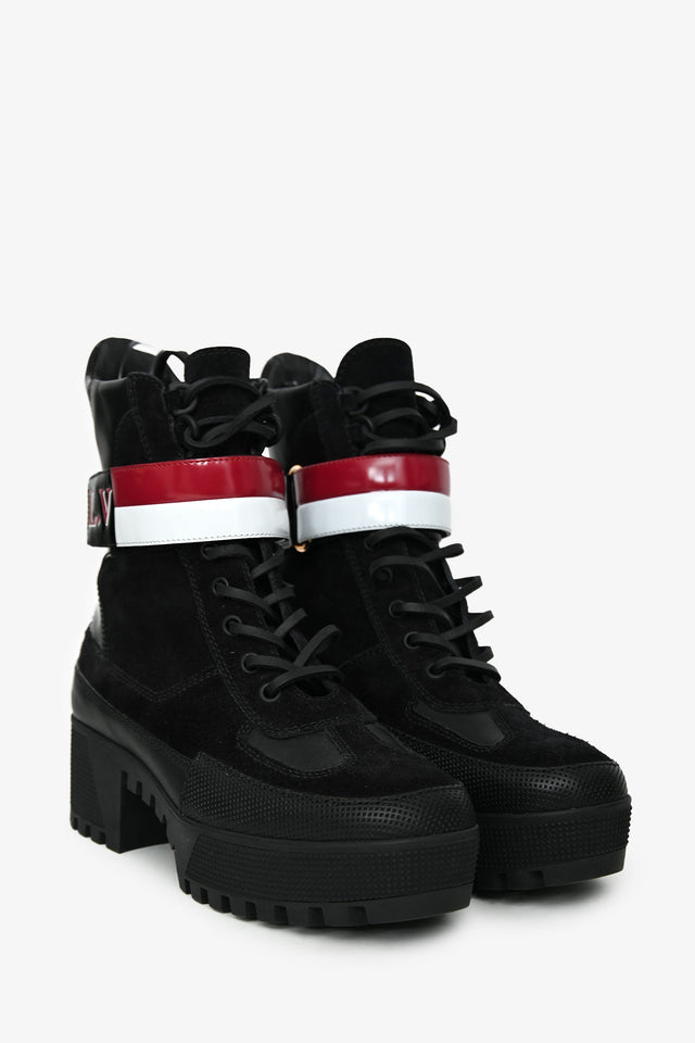 Louis Vuitton Black Suede Striped Combat 'Laureate' Boots Size 38