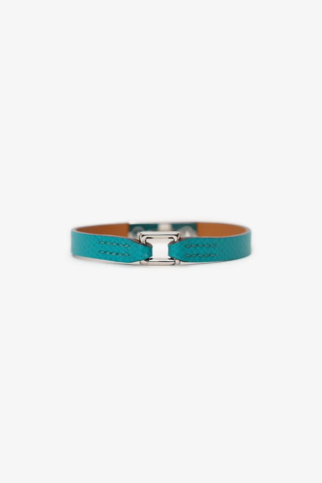 Hermes Blue Leather Rivale Mini Bracelet