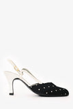 Christian Dior Black/White Satin/Leather Polka Dot Slingback Heels Size 5