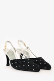 Christian Dior Black/White Satin/Leather Polka Dot Slingback Heels Size 5