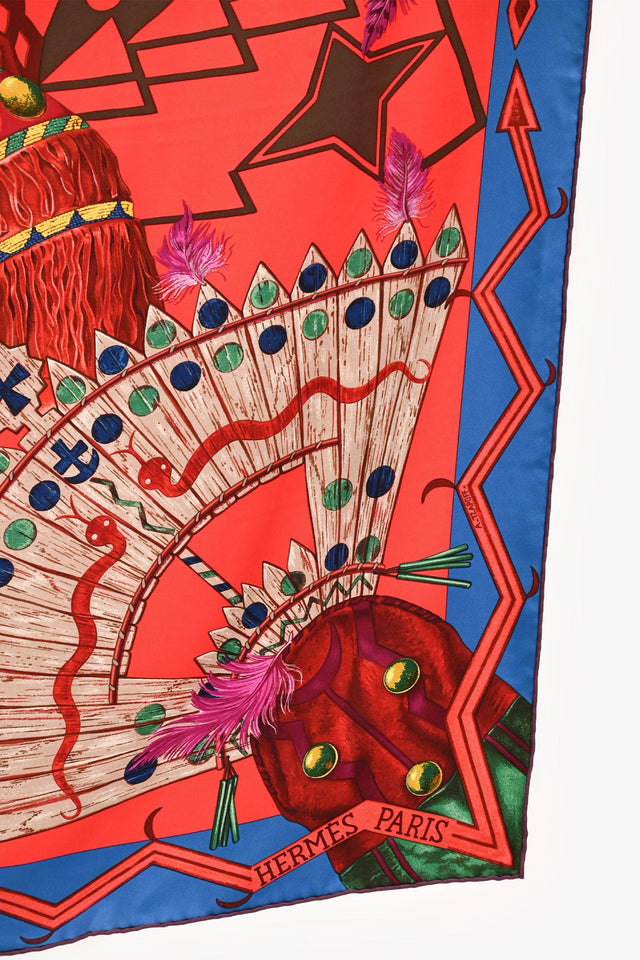 Hermes Red/Blue Silk Graphic Printed Scarf 90