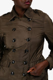 Burberry Brit Green Nylon Double Breasted Short Trench Coat Size 8 US