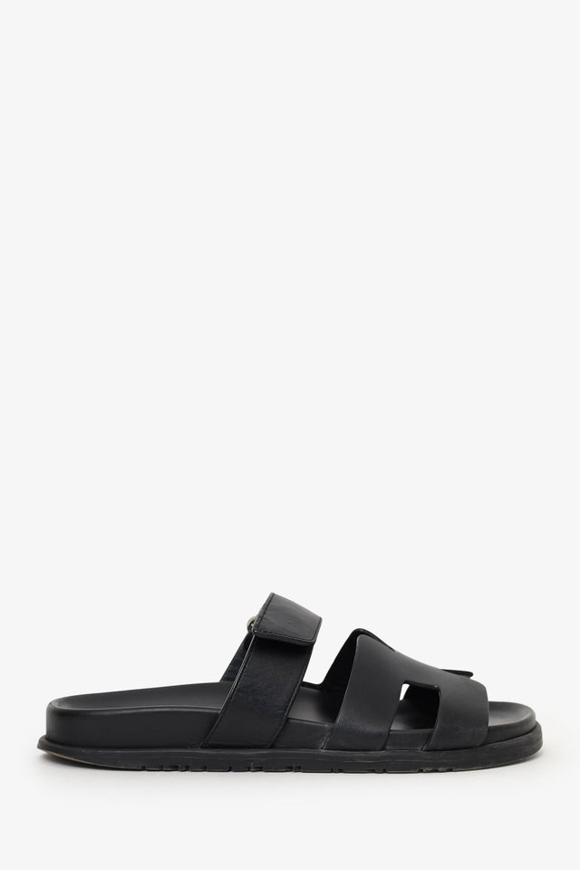 Hermes Black Leather Chypre Sandals Size 38