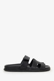 Hermes Black Leather Chypre Sandals Size 38