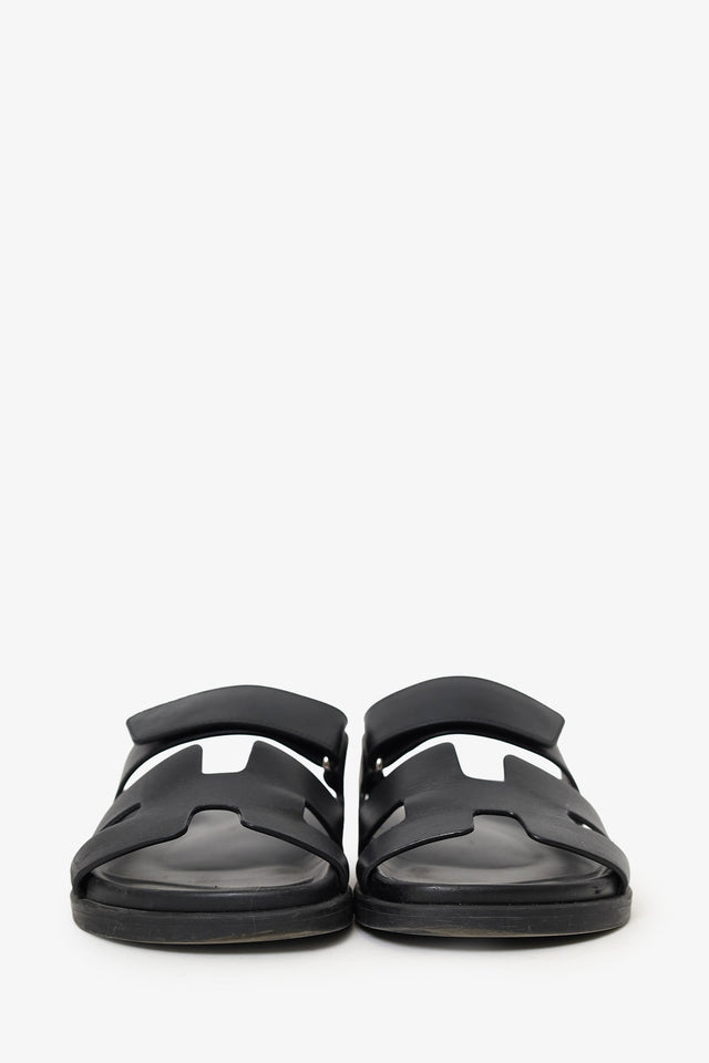 Hermes Black Leather Chypre Sandals Size 38