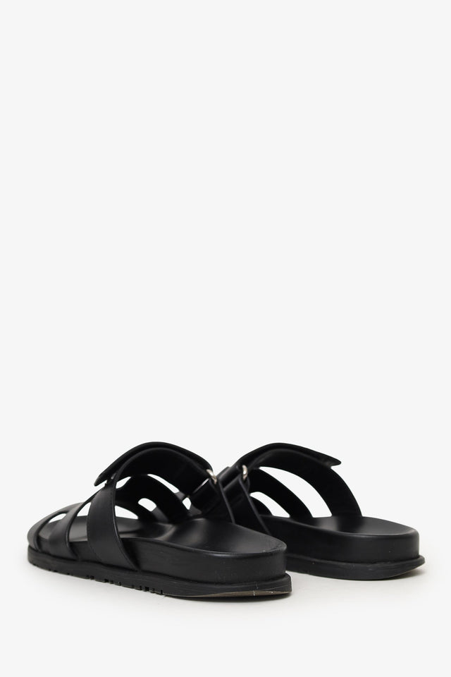 Hermes Black Leather Chypre Sandals Size 38