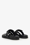 Hermes Black Leather Chypre Sandals Size 38