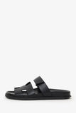Hermes Black Leather Chypre Sandals Size 38