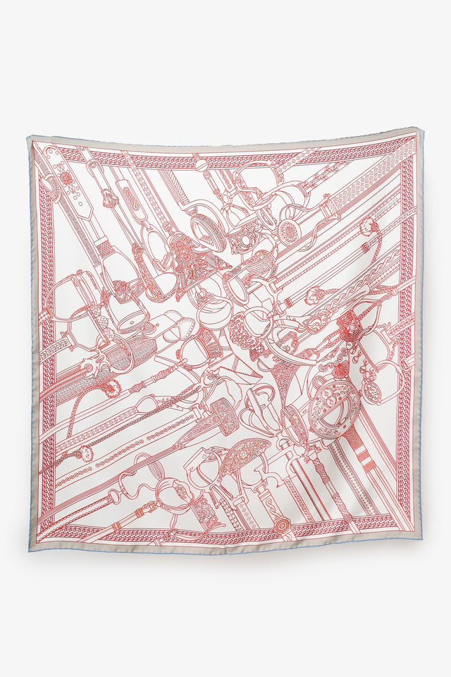 Hermes White/Multi Silk Pattern Scarf 70