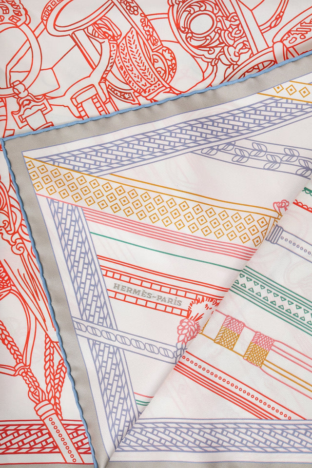 Hermes White/Multi Silk Pattern Scarf 70