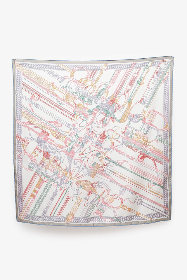 Hermes White/Multi Silk Pattern Scarf 70