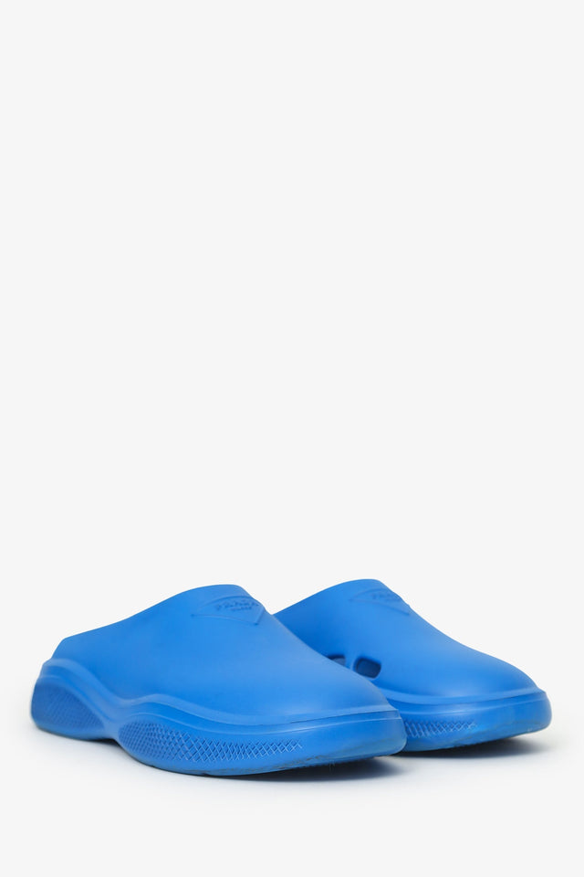Prada Blue Rubber Mellow Logo-embellished Slides Size 41 Mens