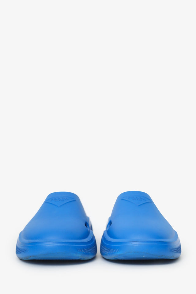 Prada Blue Rubber Mellow Logo-embellished Slides Size 41 Mens