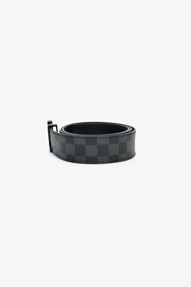 Louis Vuitton 2016 Black Leather Damier Ebene Logo Buckle Belt Size 44