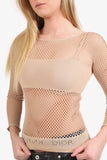 Christian Dior Nude Spandex Fish Net Perforated 'Christian Dior' Long Sleeve Top Size M
